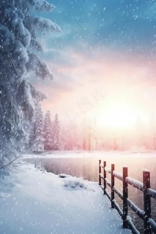 唯美雪景冬天光照背景