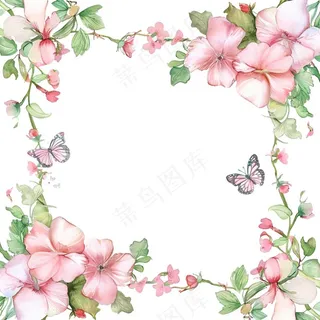 春天粉色花环水彩插画免抠