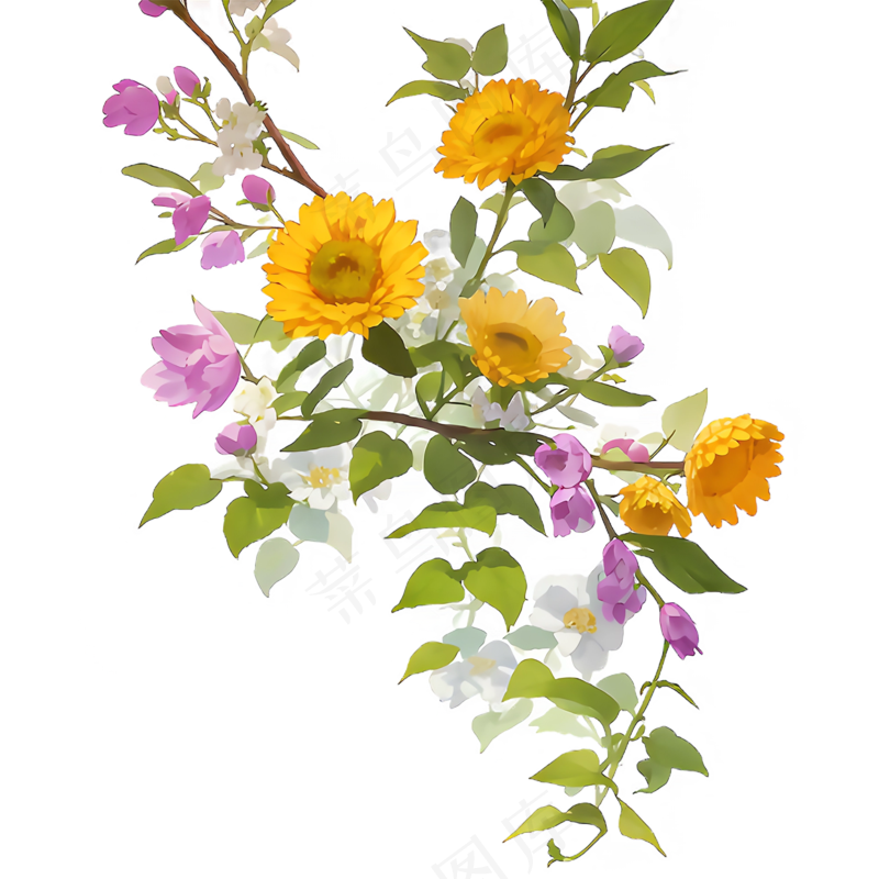黄色 唯美 手绘 免抠 PNG 花 植物 素材17