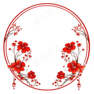 中式红色圆形贴纸窗花插画免抠