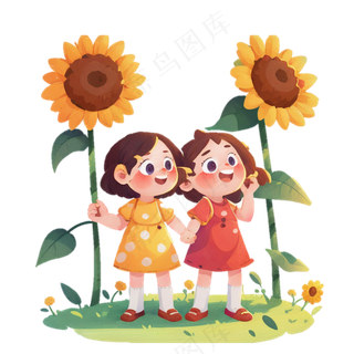 六一儿童节 小女孩 向日葵 免抠透明底 (4)