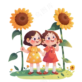 六一儿童节 小女孩 向日葵 免抠透明底 (4)