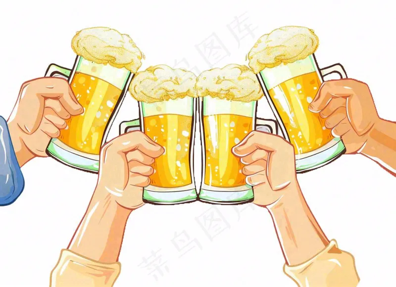 喝啤酒聚会卡通插画免抠(1280x928)