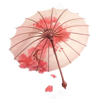 唯美水彩古风油纸伞唯美水彩古风花瓣插画免抠