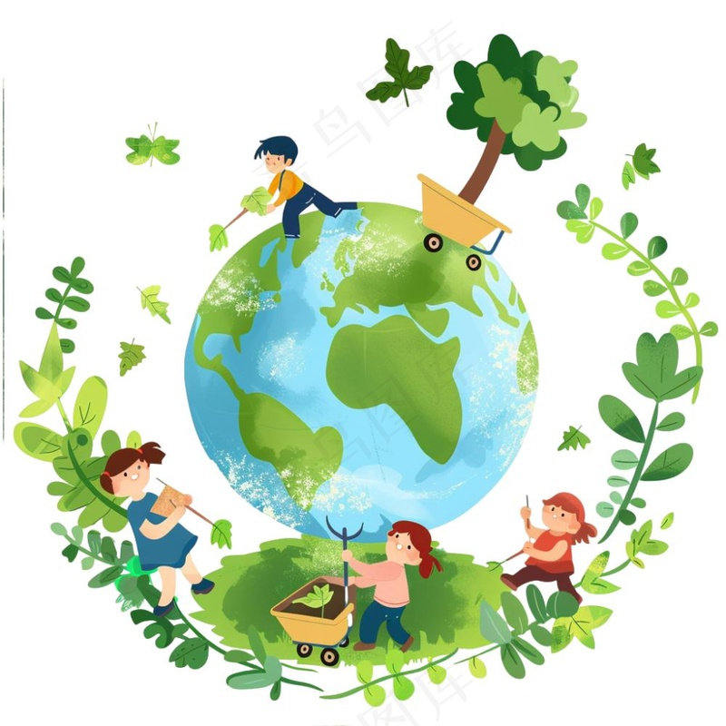 世界地球保护环境绿色卡通插画免抠