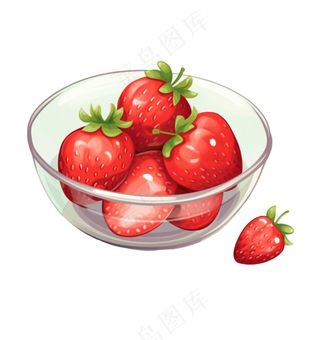 草莓碗卡通插画免抠