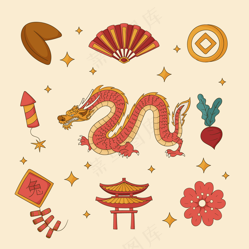 龙年新年春节元素插画 (4)