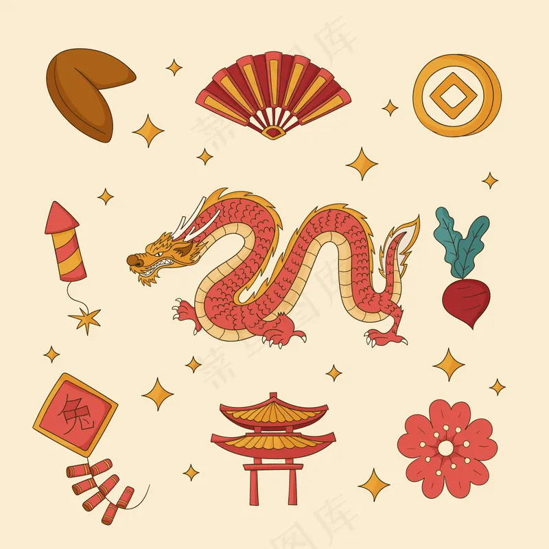 龙年新年春节元素插画 (4)
