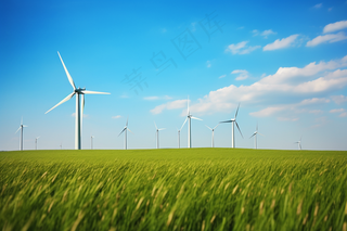 大草原风力发电蓝天白云摄影图