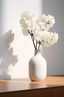 花瓶插花白色的花朵花束摄影图