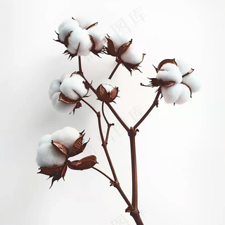 棉花成熟花束白色背景摄影图