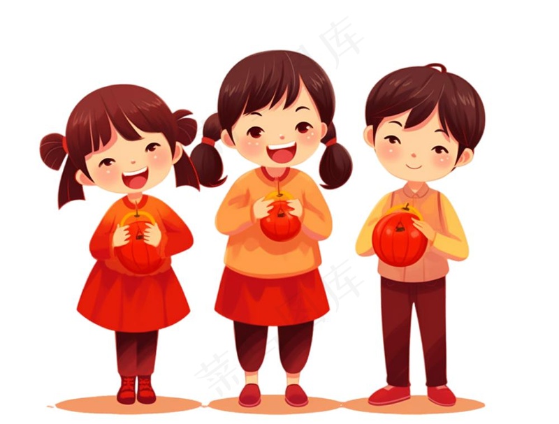红色儿童小孩拜年过年新年春节元旦喜庆手绘卡通插画免抠(1264x960)