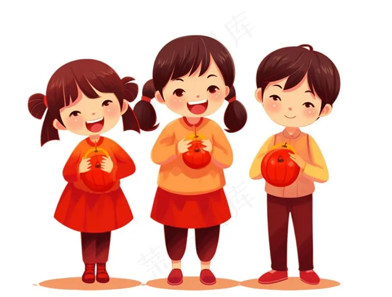 红色儿童小孩拜年过年新年春节元旦喜庆手绘卡通插画免抠(1264x960)