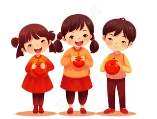 红色儿童小孩拜年过年新年春节元旦喜庆手绘卡通插画免抠