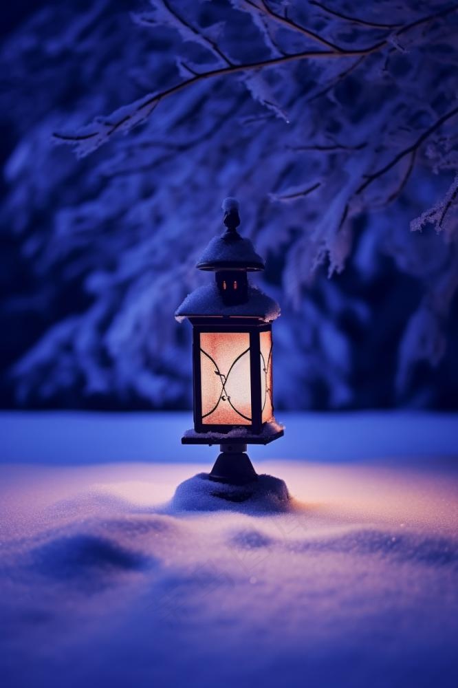 夜晚雪景唯美浪漫灯背景(896x1344)