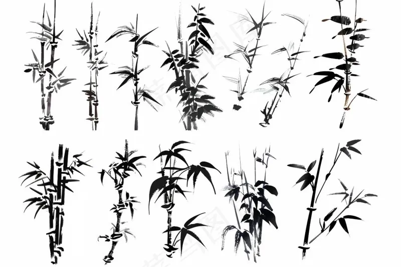 竹子竹林水墨画中国风元素插画免抠(1344x896)