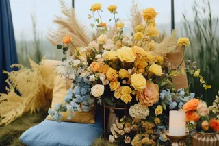 鲜花摆台装饰户外摄影图