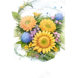 黄色 绿色 手绘 花丛 免抠 素材 4