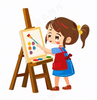 画画的儿童美术画笔少年人物卡通插画免抠