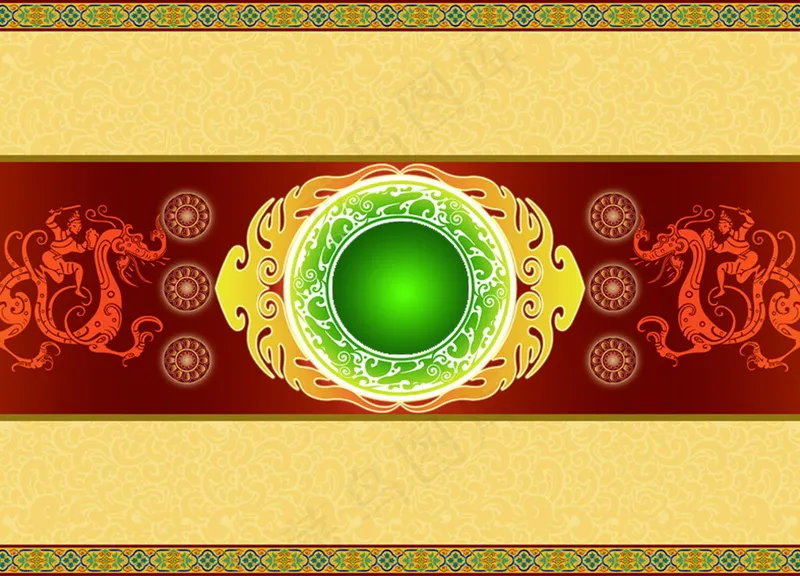 黄色龙纹半版psd模版下载