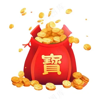 大吉卡通新年福袋金元宝简约福袋金子金币国潮新年元素免抠