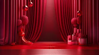 中国风红色婚庆节日年会舞台产品展示台创意图3D建模摄影图