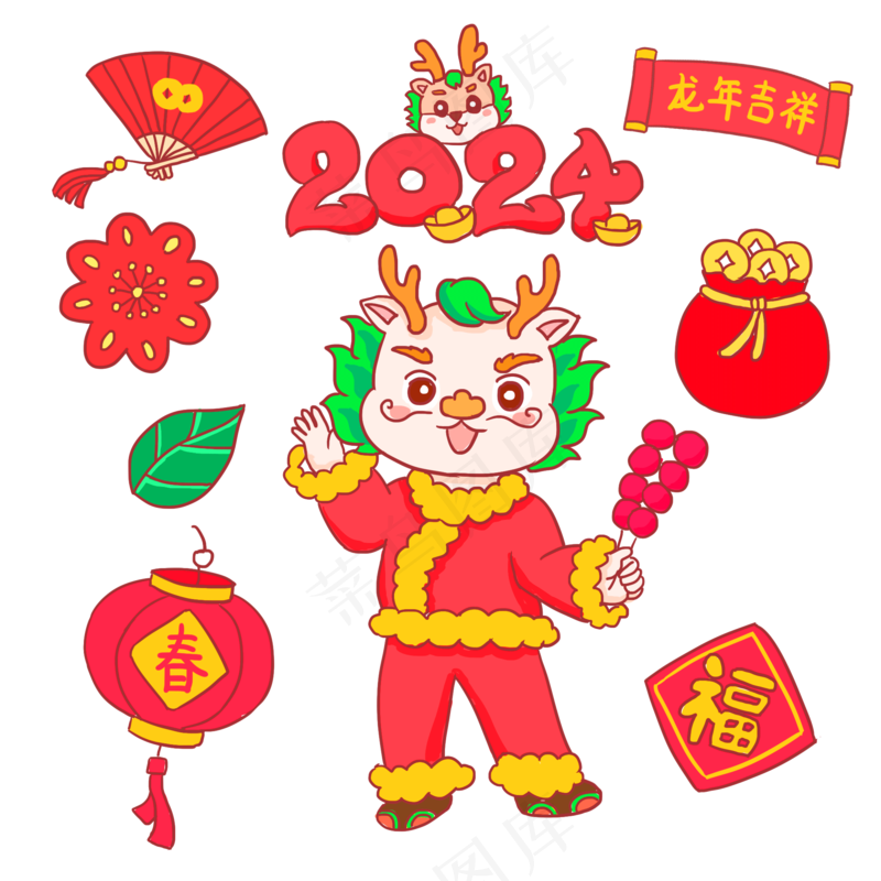 龙年国潮贴纸25psd 源文件 设计 免扣素材psd模版下载