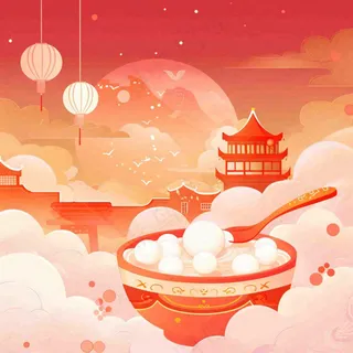 元宵汤圆节日灯笼红色喜庆插画背景