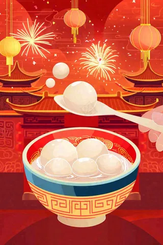 元宵汤圆红色喜庆节日插画背景