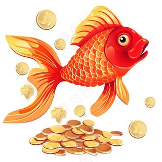 金鱼吐金币新年财富喜庆招财进宝卡通插画免抠