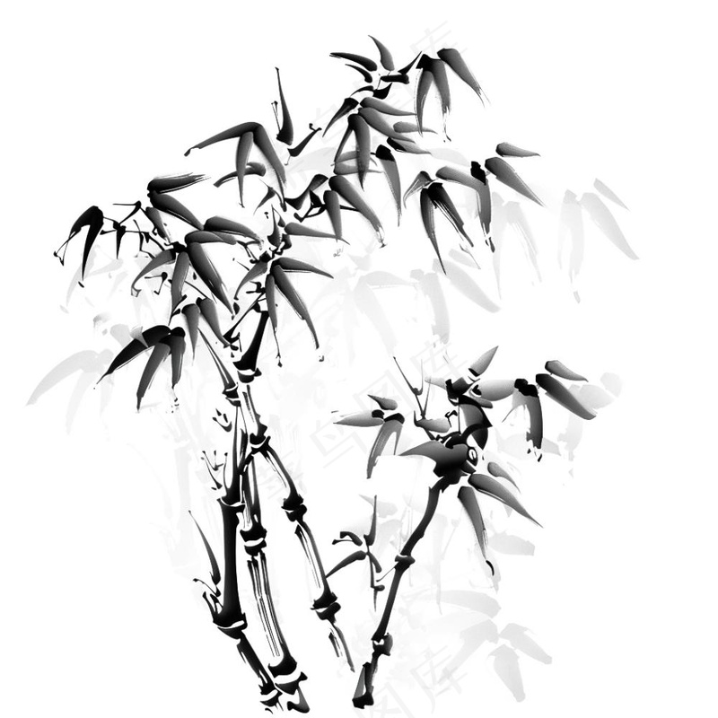 水墨竹子元素山石植物手绘中国风插画免抠(1024x1024)
