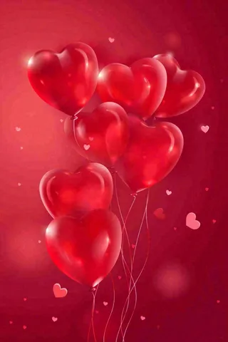 红色爱心气球红色背景浪漫七夕情人节背景