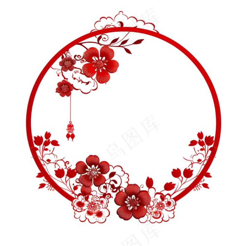 中式红色圆形贴纸窗花插画免抠(1024x1024)