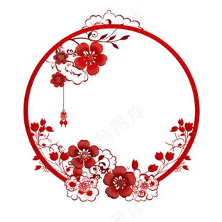 中式红色圆形贴纸窗花插画免抠