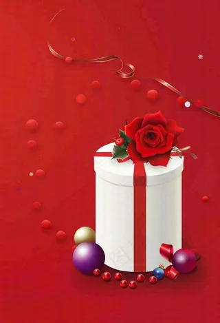 红色背景下的玫瑰花礼盒礼物惊喜情人节七夕背景