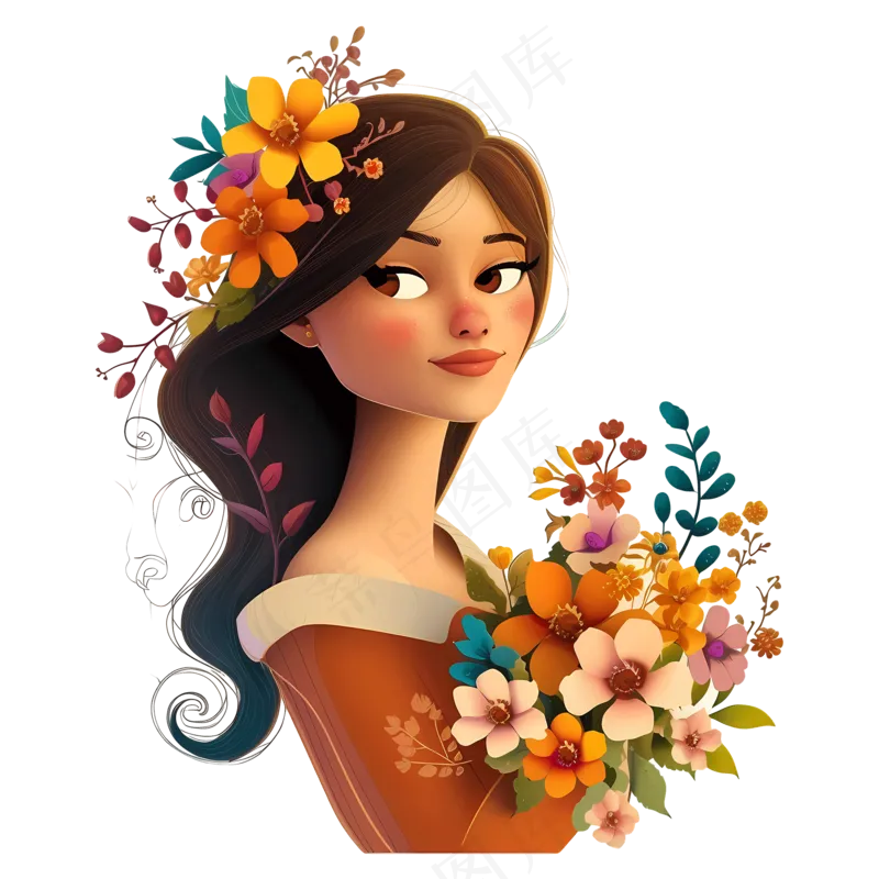免抠手绘花冠人物