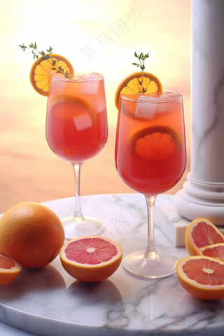 西柚气泡果酒饮料摄影图