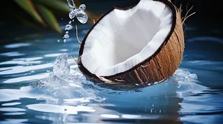 夏日椰子掉落水面摄影图