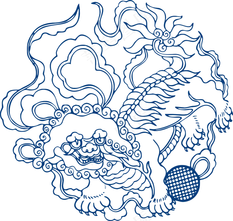 古代青花瓷图案花纹中国风图案祥云纹理传统图腾矢量AI设计免扣素材