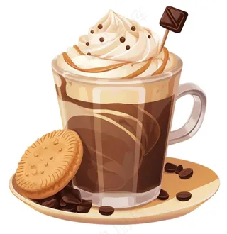 巧克力珍珠奶茶奶盖奶油饼干卡通插画免抠