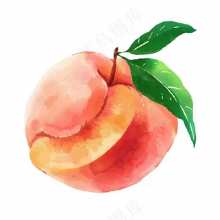 水蜜桃桃子水果水彩插画免抠