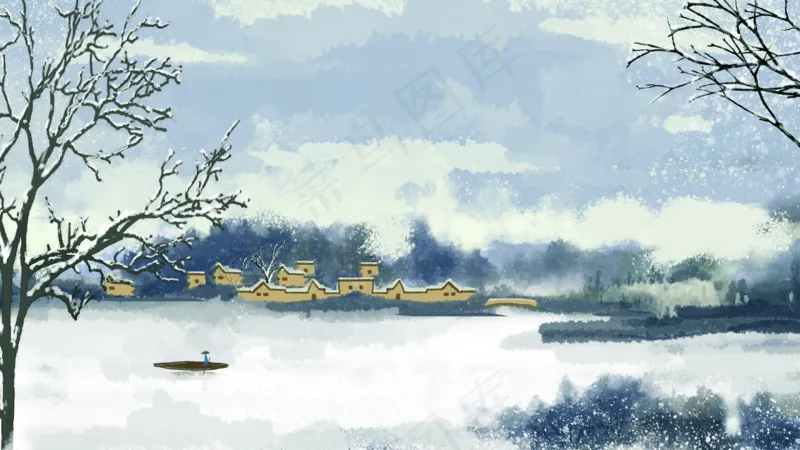 中国风山水彩色国画插画装饰画素材21psd模版下载