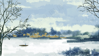 中国风山水彩色国画插画装饰画素材21