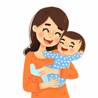 妈妈抱着孩子婴儿母亲节亲情卡通插画免抠