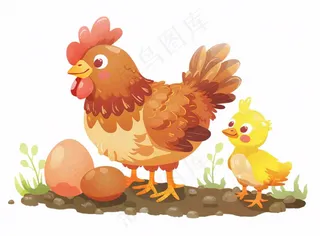 母鸡孵蛋鸡仔鸡蛋小鸡鸡妈妈动物牲畜卡通插画免抠