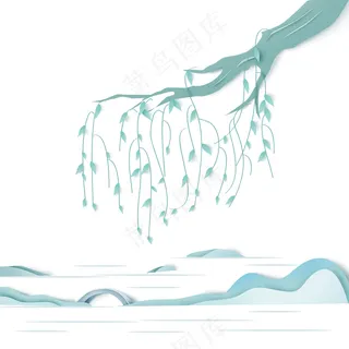 简约杨柳免扣元素