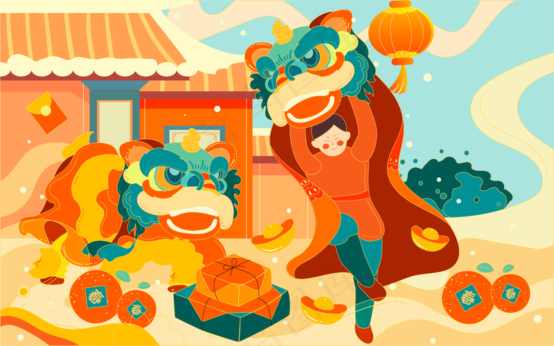 新年舞龙儿童画图片素材 (74)