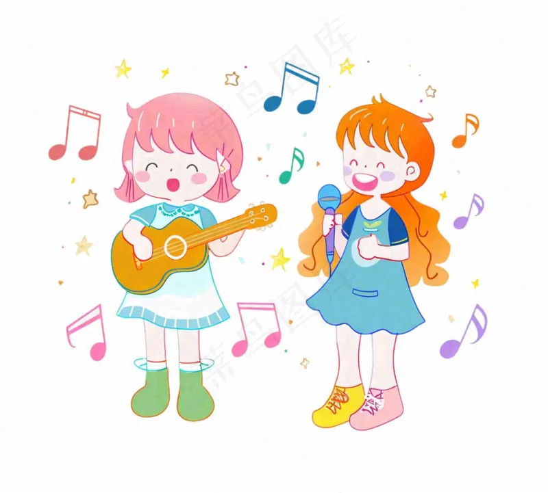 音乐会歌唱比赛儿童学生伴奏弹吉他潮流人物卡通插画免抠(1136x1024)