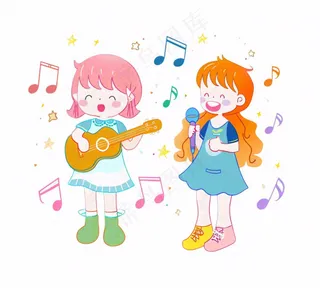 音乐会歌唱比赛儿童学生伴奏弹吉他潮流人物卡通插画免抠