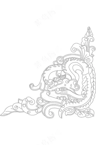 雕刻龙纹角花